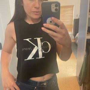 Calvin Klein Black Racer Back Crop Tank Size: M